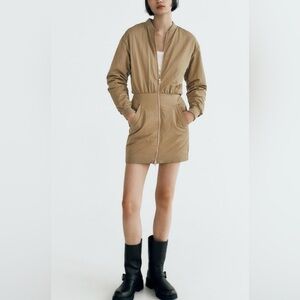 NWOT Zara Mini SHORT BOMBER DRESS,  in Olive/Tan, Small, Jacket,